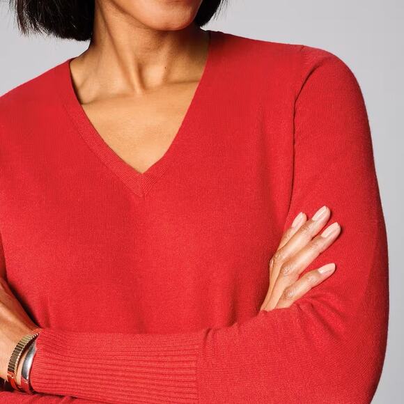 J.Jill $79 Medium Ruby Red V-Neck Cable Knit Classic Preppy Luxury Tunic Sweater - Picture 5 of 10